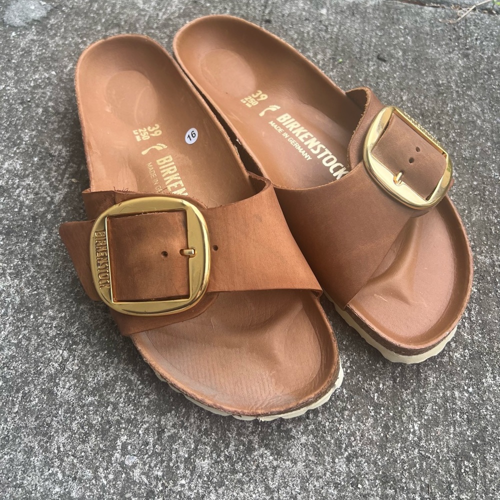 Birkenstock Madrid Big Buckle Size 39 Cognac Brown Tan